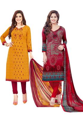 Multicolor Printed Synthetic Unstitched Salwar Set 2 With Dupatta 1