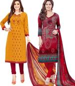 Multicolor Printed Synthetic Unstitched Salwar Set 2 With Dupatta