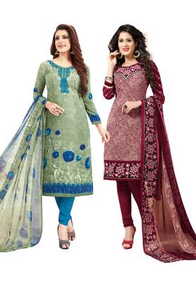 Multicolor Printed Synthetic Unstitched Salwar Set 2 With Dupatta 1