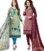 Multicolor Printed Synthetic Unstitched Salwar Set 2 With Dupatta