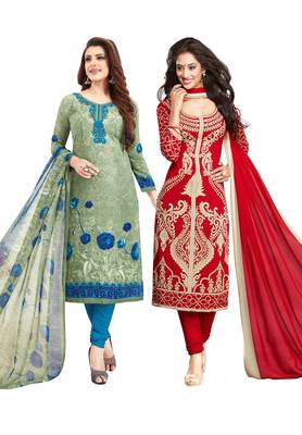 Multicolor Printed Synthetic Unstitched Salwar Set 2 With Dupatta 1