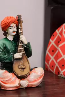 Polyresin Rajasthani playing Sitar musical instrument