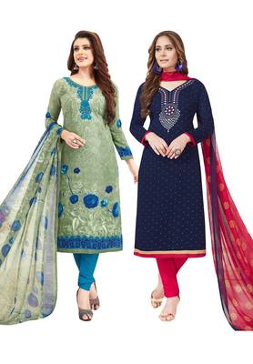 Multicolor Printed Synthetic Unstitched Salwar Set 2 With Dupatta 1
