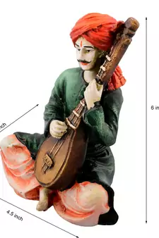 Polyresin Rajasthani playing Sitar musical instrument