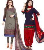 Multicolor Printed Synthetic Unstitched Salwar Set 2 With Dupatta