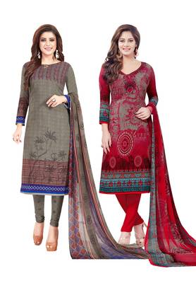 Multicolor Printed Synthetic Unstitched Salwar Set 2 With Dupatta 1