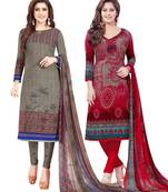 Multicolor Printed Synthetic Unstitched Salwar Set 2 With Dupatta