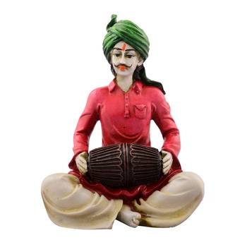 Polyresin Rajasthani Lady Playing Dholak Showpiece 1