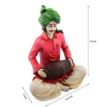 Polyresin Rajasthani Lady Playing Dholak Showpiece 3