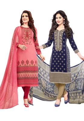 Multicolor Printed Synthetic Unstitched Salwar Set 2 With Dupatta 1