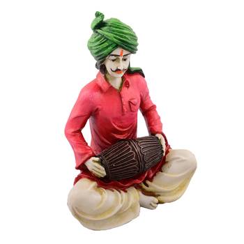 Polyresin Rajasthani Lady Playing Dholak Showpiece 4