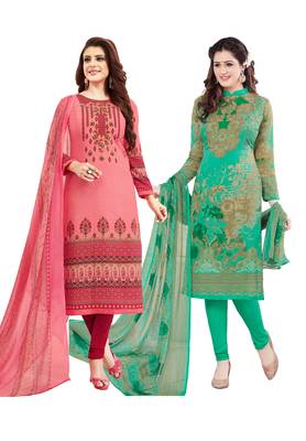 Multicolor Printed Synthetic Unstitched Salwar Set 2 With Dupatta 1