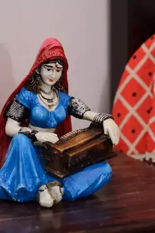 Polyresin Rajasthani Lady Playing Harmonium Showpiece