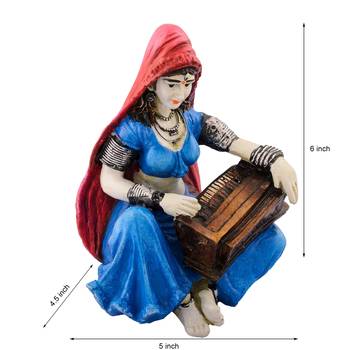 Polyresin Rajasthani Lady Playing Harmonium Showpiece 3