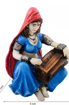 Polyresin Rajasthani Lady Playing Harmonium Showpiece