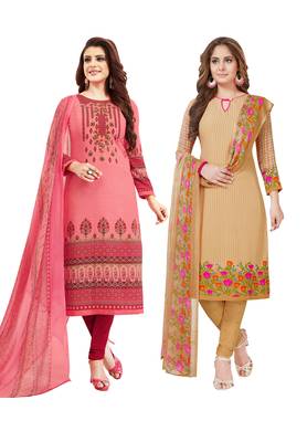 Multicolor Printed Synthetic Unstitched Salwar Set 2 With Dupatta 1