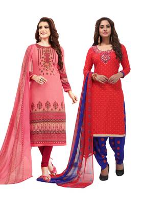Multicolor Printed Synthetic Unstitched Salwar Set 2 With Dupatta 1