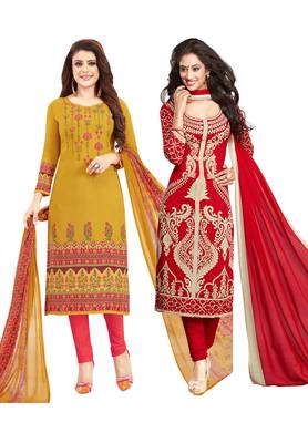 Multicolor Printed Synthetic Unstitched Salwar Set 2 With Dupatta 1