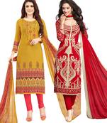 Multicolor Printed Synthetic Unstitched Salwar Set 2 With Dupatta