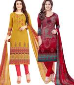 Multicolor Printed Synthetic Unstitched Salwar Set 2 With Dupatta