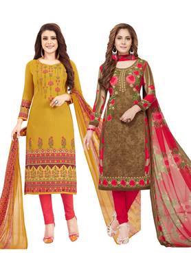 Multicolor Printed Synthetic Unstitched Salwar Set 2 With Dupatta 1
