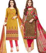 Multicolor Printed Synthetic Unstitched Salwar Set 2 With Dupatta