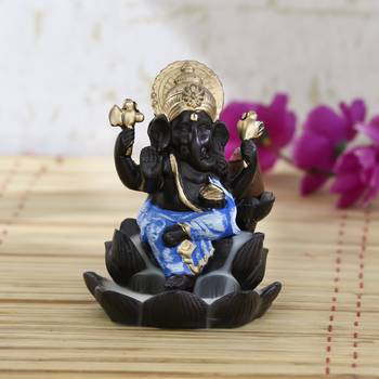 Lord Blue Ganesha Smoke Backflow Cone Incense Holder Decorative Showpiece 1