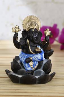 Lord Blue Ganesha Smoke Backflow Cone Incense Holder Decorative Showpiece
