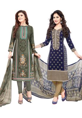 Multicolor Printed Synthetic Unstitched Salwar Set 2 With Dupatta 1