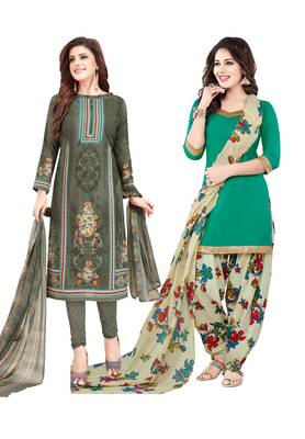 Multicolor Printed Synthetic Unstitched Salwar Set 2 With Dupatta 1