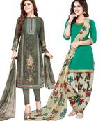 Multicolor Printed Synthetic Unstitched Salwar Set 2 With Dupatta