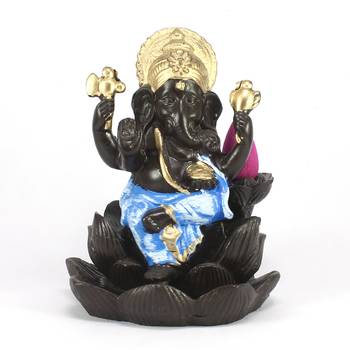 Lord Blue Ganesha Smoke Backflow Cone Incense Holder Decorative Showpiece 2