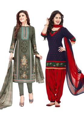 Multicolor Printed Synthetic Unstitched Salwar Set 2 With Dupatta 1