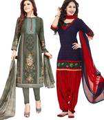 Multicolor Printed Synthetic Unstitched Salwar Set 2 With Dupatta