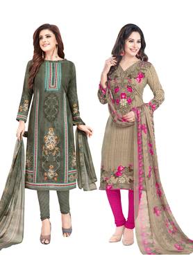 Multicolor Printed Synthetic Unstitched Salwar Set 2 With Dupatta 1