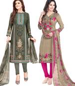 Multicolor Printed Synthetic Unstitched Salwar Set 2 With Dupatta