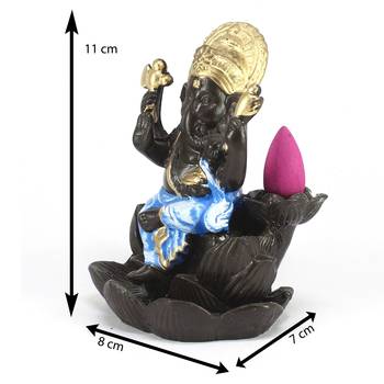 Lord Blue Ganesha Smoke Backflow Cone Incense Holder Decorative Showpiece 3
