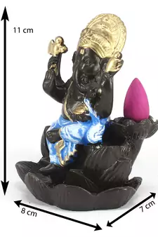 Lord Blue Ganesha Smoke Backflow Cone Incense Holder Decorative Showpiece