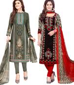 Multicolor Printed Synthetic Unstitched Salwar Set 2 With Dupatta