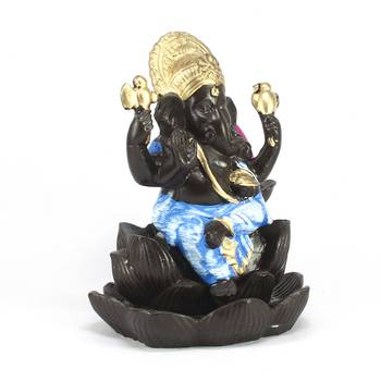 Lord Blue Ganesha Smoke Backflow Cone Incense Holder Decorative Showpiece 4