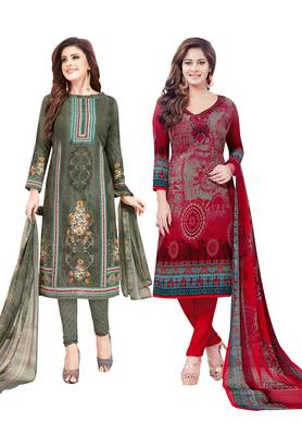 Multicolor Printed Synthetic Unstitched Salwar Set 2 With Dupatta 1