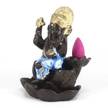Lord Blue Ganesha Smoke Backflow Cone Incense Holder Decorative Showpiece 5