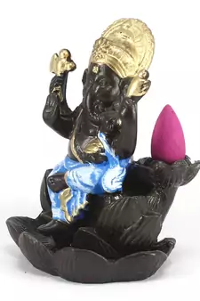 Lord Blue Ganesha Smoke Backflow Cone Incense Holder Decorative Showpiece