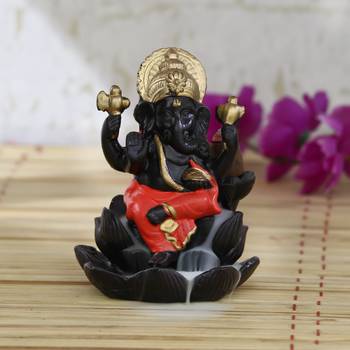 Lord Orange Ganesha Smoke Backflow Cone Incense Holder Decorative Showpiece 1