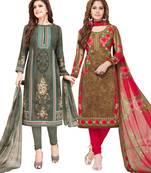Multicolor Printed Synthetic Unstitched Salwar Set 2 With Dupatta