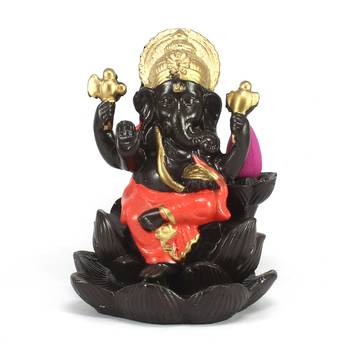 Lord Orange Ganesha Smoke Backflow Cone Incense Holder Decorative Showpiece 2