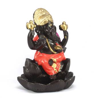 Lord Orange Ganesha Smoke Backflow Cone Incense Holder Decorative Showpiece 4
