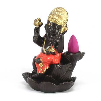 Lord Orange Ganesha Smoke Backflow Cone Incense Holder Decorative Showpiece 5