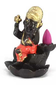 Lord Orange Ganesha Smoke Backflow Cone Incense Holder Decorative Showpiece