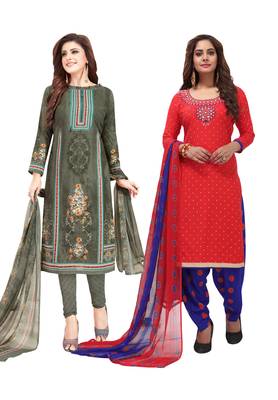 Multicolor Printed Synthetic Unstitched Salwar Set 2 With Dupatta 1